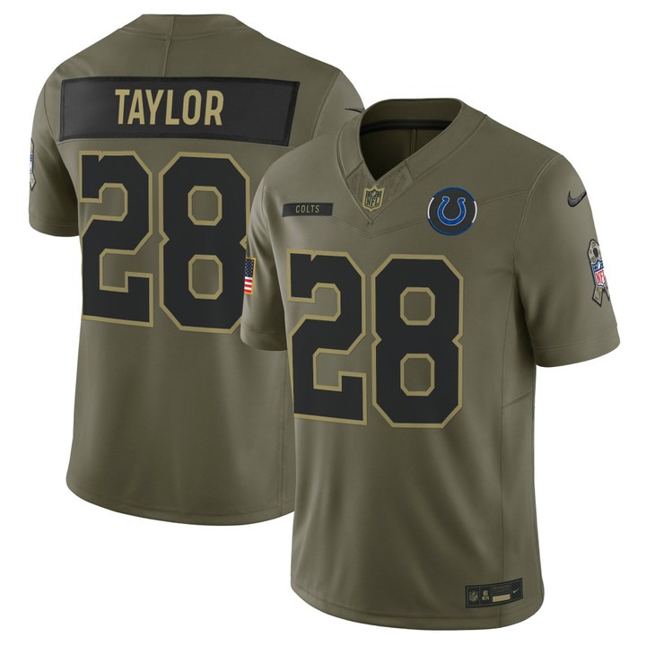 Men's Indianapolis Colts #28 Jonathan Taylor Olive F.U.S.E. 2025 Salute to Service Vapor Limited Stitched Jersey