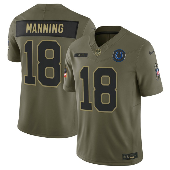 Men's Indianapolis Colts #18 Peyton Manning Olive F.U.S.E. 2025 Salute to Service Vapor Limited Stitched Jersey