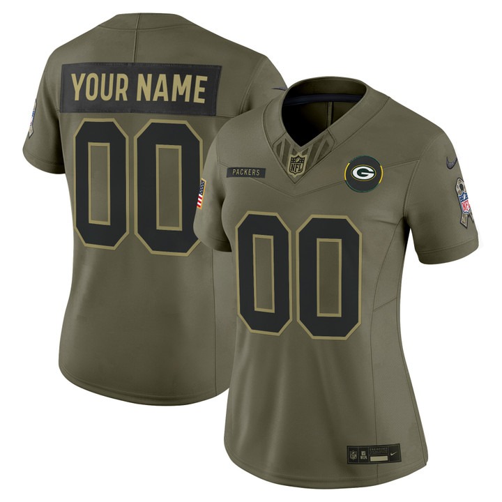 Women's Green Bay Packers Custom Olive F.U.S.E. 2025 Salute to Service Vapor Limited Stitched Jersey