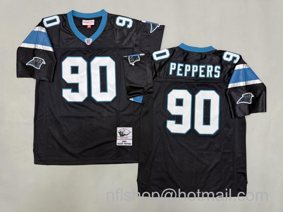 Men's Carolina Panthers #90 Julius Peppers Black 2003  Mitchell & Ness NFL Jersey