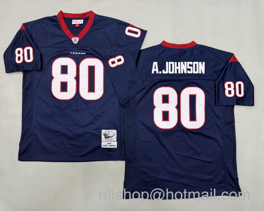 Men's Houston Texans #80 Ander Johnson Navy 2008 Mitchell & Ness NFL Jersey