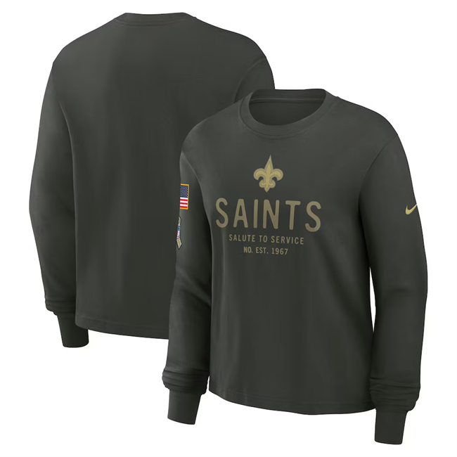 Men's New Orleans Saints Dark Green 2025 Salute to Service Sideline Dri-FIT Long Sleeve T-Shirt Men's New Orleans Saints Dark Green 2025 Salute to Service Sideline Dri-FIT Long Sleeve T-Shirt