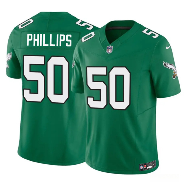 Men's Philadelphia Eagles #50 Jaelan Phillips Kelly Green 2025 F.U.S.E. Vapor Untouchable Limited Throwback Stitched Football Jersey