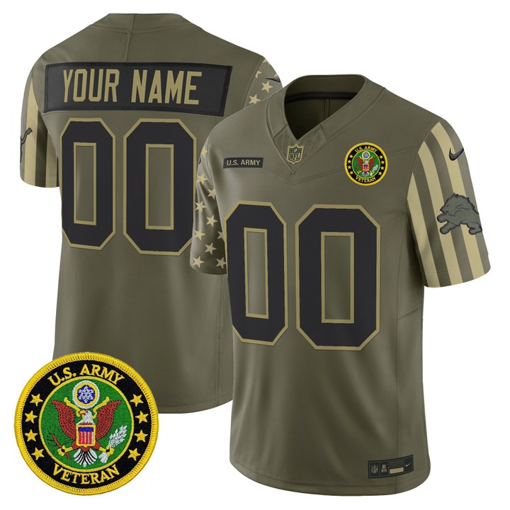 Men's Detroit Lions x U.S. Military Veteran Army F.U.S.E. Vapor Limited Custom Stitched Jersey