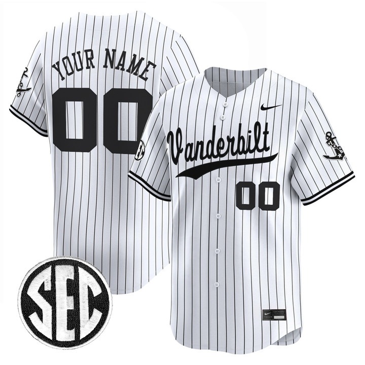 Vanderbilt Commodores Custom White Pinstripe 2025 Vapor Limited Stitched Baseball Jersey