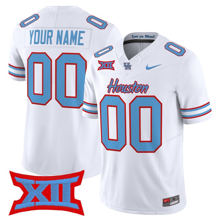 Men's Houston Cougars Custom  2025 Oilers Inspired F.U.S.E. Vapor Limited Stitched Football Jersey White Men's Houston Cougars Custom  2025 Oilers Inspired F.U.S.E. Vapor Limited Stitched Football Jersey White