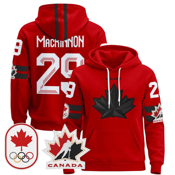 Men's BAUER x 2026 Olympic Canada #29 Nathan MacKinnon Red Stitched Pullover Hoodie