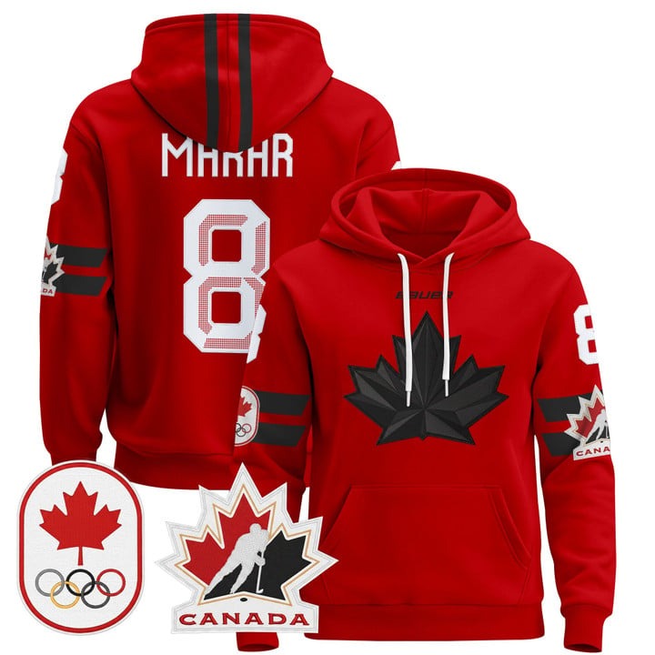 Men's BAUER x 2026 Olympic Canada #8 Cale Makar Red Stitched Pullover Hoodie