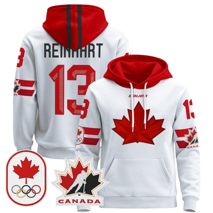 Men's 2026 Olympic Canada #13 Sam Reinhart White Stitched Pullover Hoodie