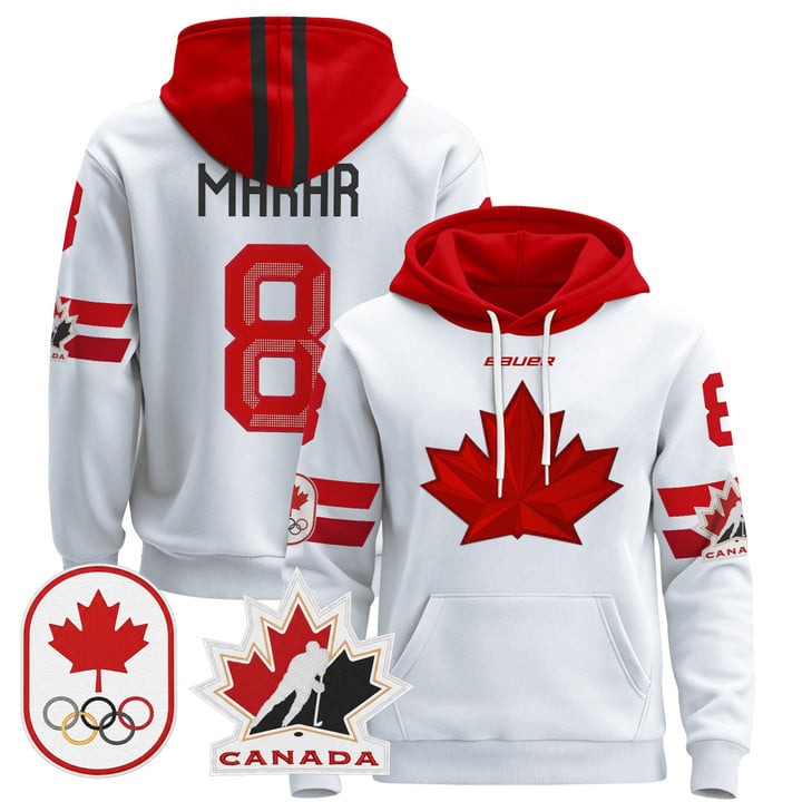 Men's 2026 Olympic Canada #8 Cale Makar White Stitched Pullover Hoodie