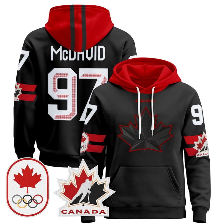 Men's 2026 Olympic Canada #97 Connor McDavid Black Stitched Pullover Hoodie