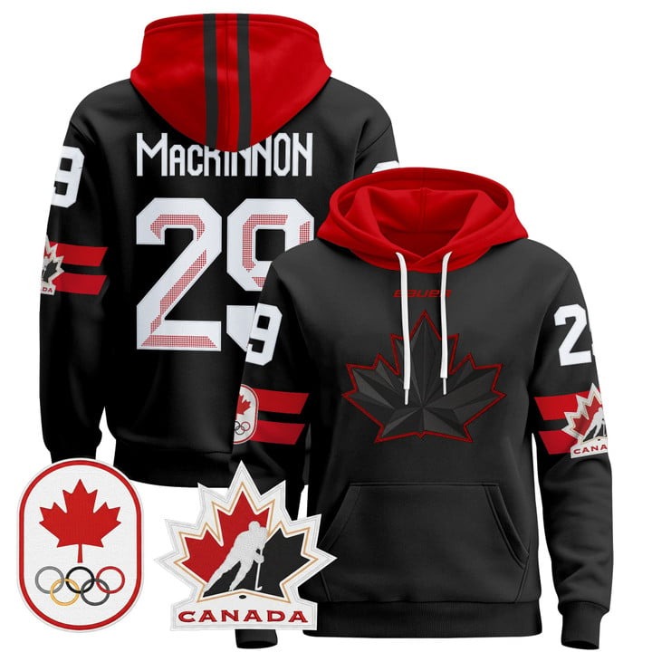 Men's 2026 Olympic Canada #29 Nathan MacKinnon Black Stitched Pullover Hoodie