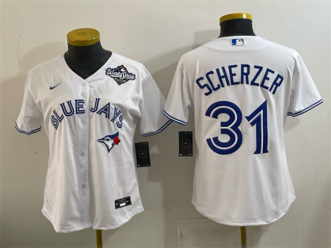 Youth Toronto Blue Jays #31 Max Scherzer White 2025 World Series Cool Base Stitched Baseball Jersey