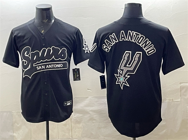 Men's San Antonio Spurs Team Big Logo Black Stitched Baseball Jersey