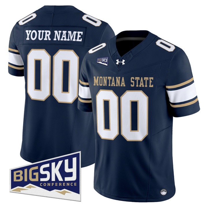 Men's Montana State Bobcats Football Custom 2025 Vapor Limited Stitched Jersey Navy