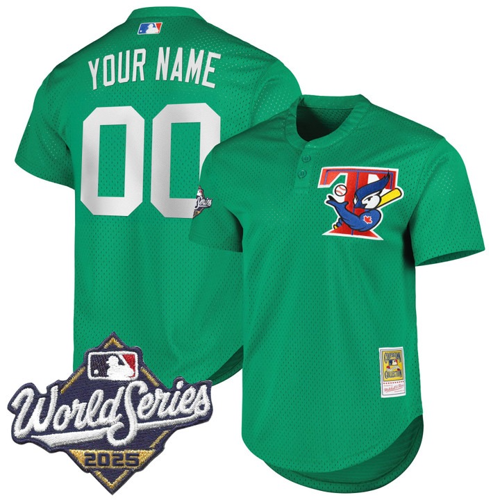 Men's Toronto Blue Jays Custom Throwback 2025 World Series Patch V2 Stitched Jersey Green