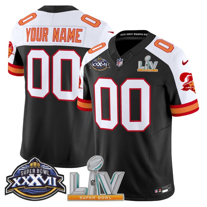 Men's Tampa Bay Buccaneers Custom Super Bowl XXXVII & Super Bowl LV Patch Throwback F.U.S.E. Vapor Limited Stitched Jersey - Black Alternate
