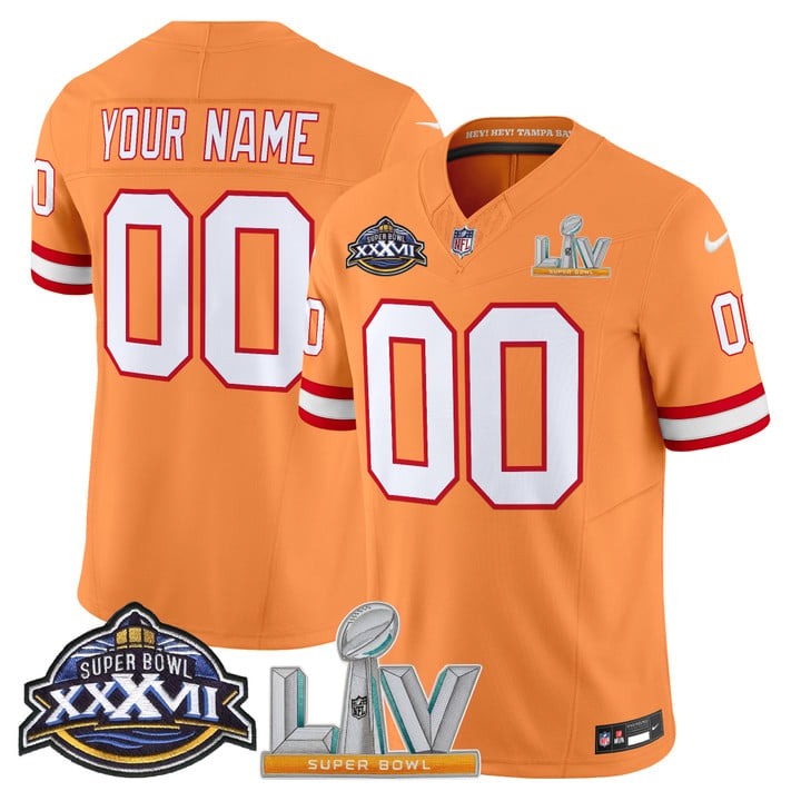 Men's Tampa Bay Buccaneers Custom Super Bowl XXXVII & Super Bowl LV Patch Throwback F.U.S.E. Vapor Limited Stitched Jersey - Creamsicle