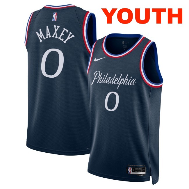 Youth Philadelphia 76ers #0 Tyrese Maxey Navy 2025-26 City Edition Swingman Stitched Jersey