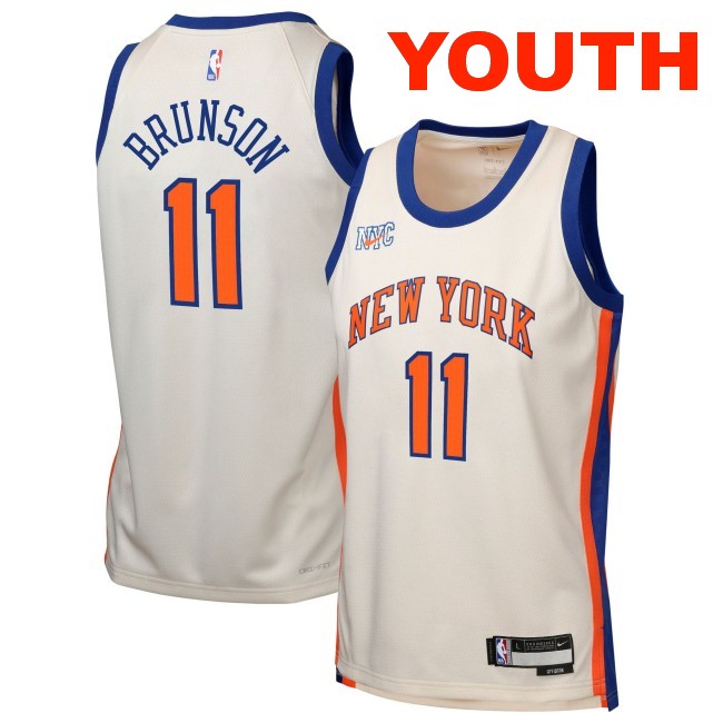Youth New York Knicks #11 Jalen Brunson White 2025-26 City Edition Swingman Stitched Jersey