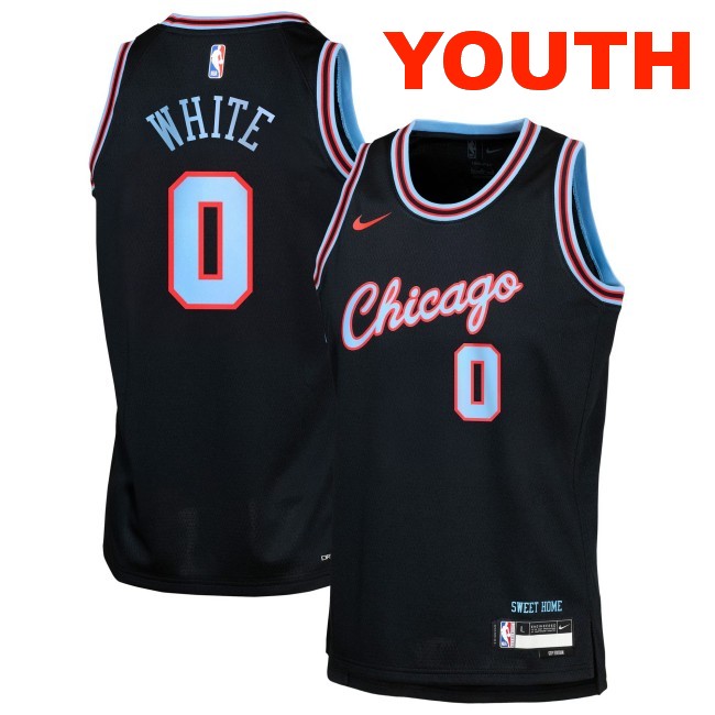 Youth Chicago Bulls #0 Coby White Black 2025-26 City Edition Swingman Stitched Jersey