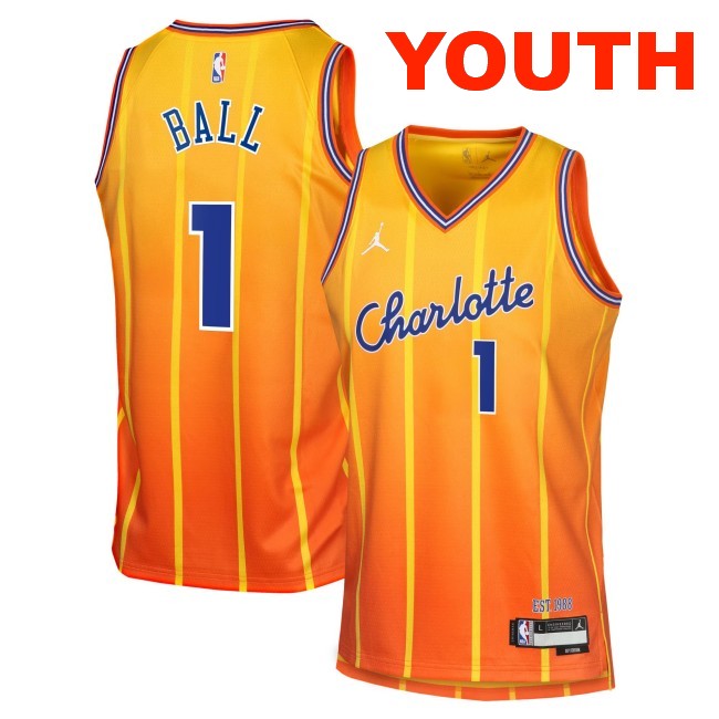 Youth Charlotte Hornets #1 LaMelo Ball Gold Jordan Brand 2025-26 City Edition Swingman Stitched Jersey