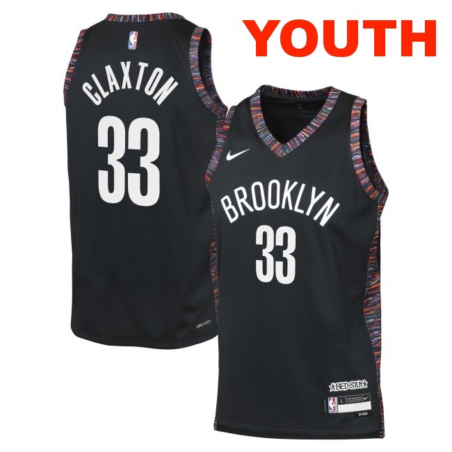 Youth Brooklyn Nets #33 Nic Claxton Black 2025-26 City Edition Swingman Stitched Jersey