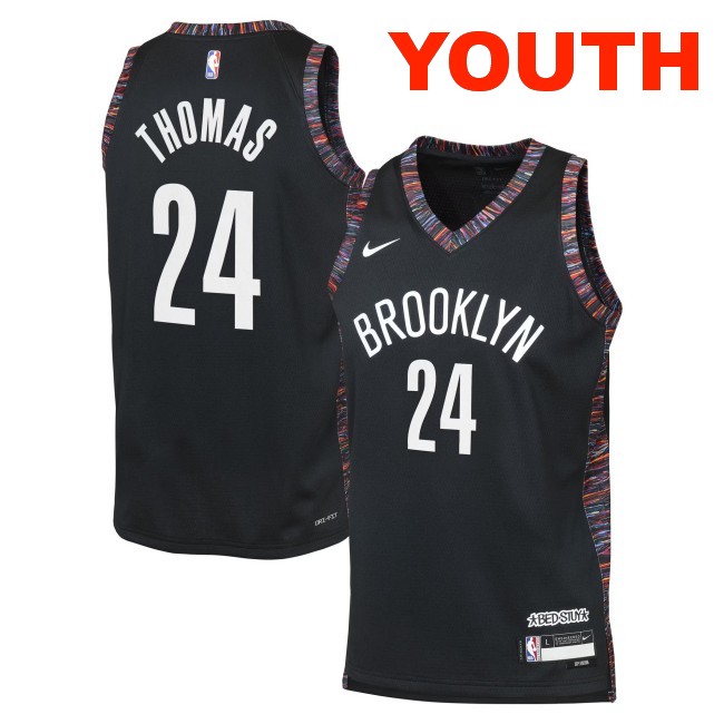 Youth Brooklyn Nets #24 Cam Thomas Cam Thomas Black 2025-26 City Edition Swingman Stitched Jersey