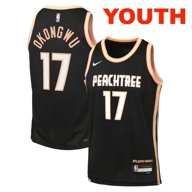 Youth Atlanta Hawks #17 Onyeka Okongwu Black 2025-26 City Edition Swingman Stitched Jersey