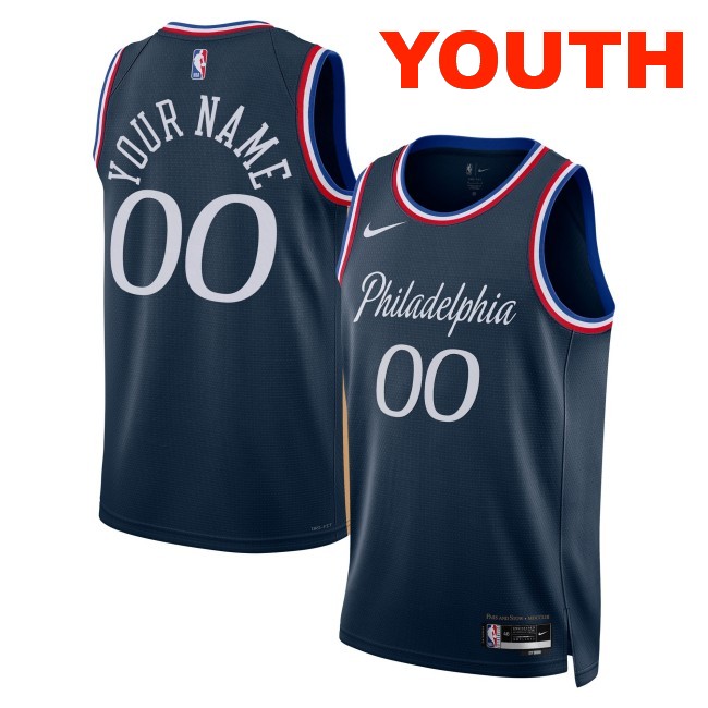 Youth Philadelphia 76ers Custom Navy 2025-26 City Edition Swingman Stitched Jersey