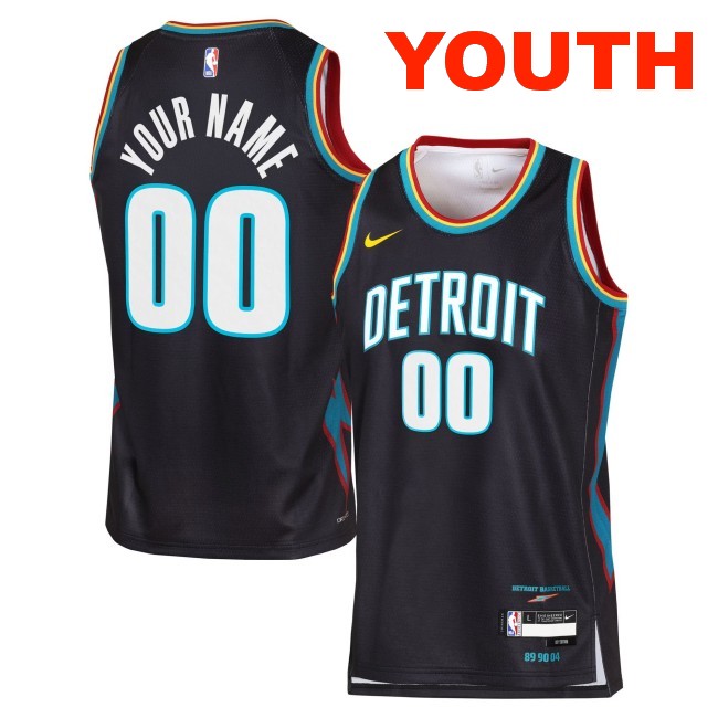 Youth Detroit Pistons Custom Nike Black 2025-26 City Edition Swingman Stitched Jersey