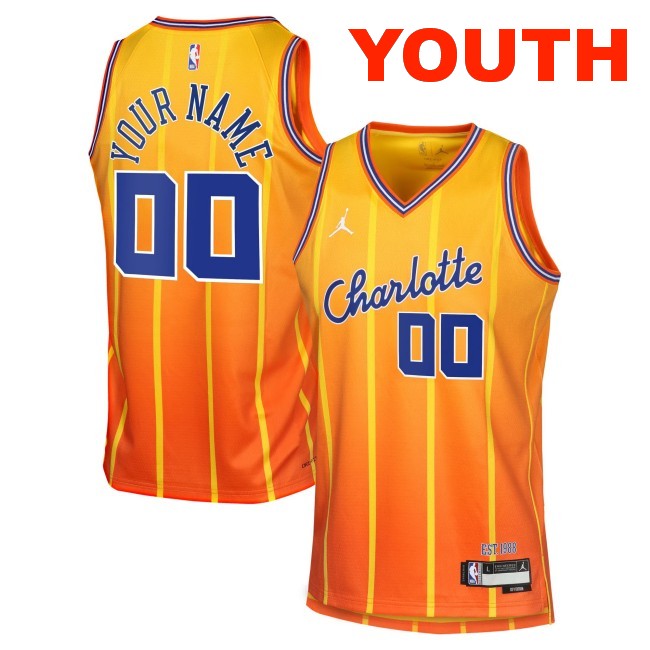Youth Charlotte Hornets Custom Gold Jordan Brand 2025-26 City Edition Swingman Stitched Jersey