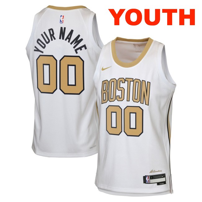 Youth Boston Celtics Custom White Nike 2025-26 City Edition Swingman Stitched Jersey