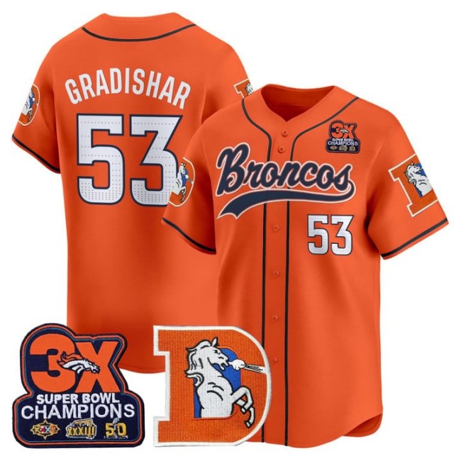 Men's Denver Broncos #53 Randy Gradishar Throwback 3X-SBC Patch 2025 Nike Limited Stitched Baseball Jersey Orange