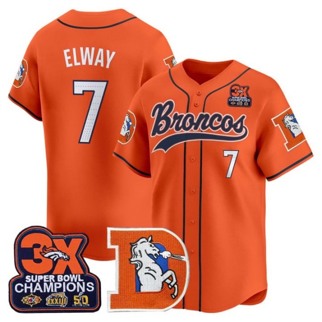 Men's Denver Broncos #7 John Elway Throwback 3X-SBC Patch 2025 Nike Limited Stitched Baseball Jersey Orange