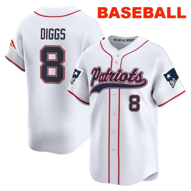 Men's New England Patriots #8 Stefon Diggs White 2025 Baseball Nike Limited Stitched Jersey