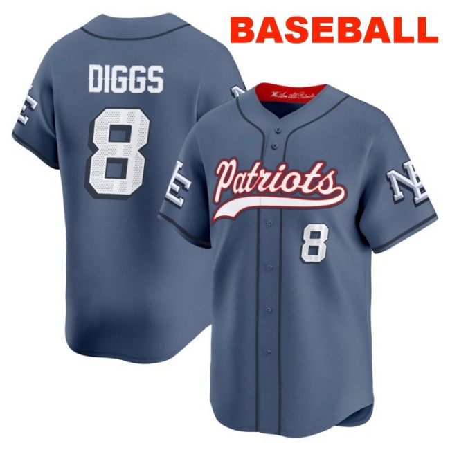 Men's New England Patriots #8 Stefon Diggs Storm Blue 2025 Baseball Nike Limited Stitched Jersey