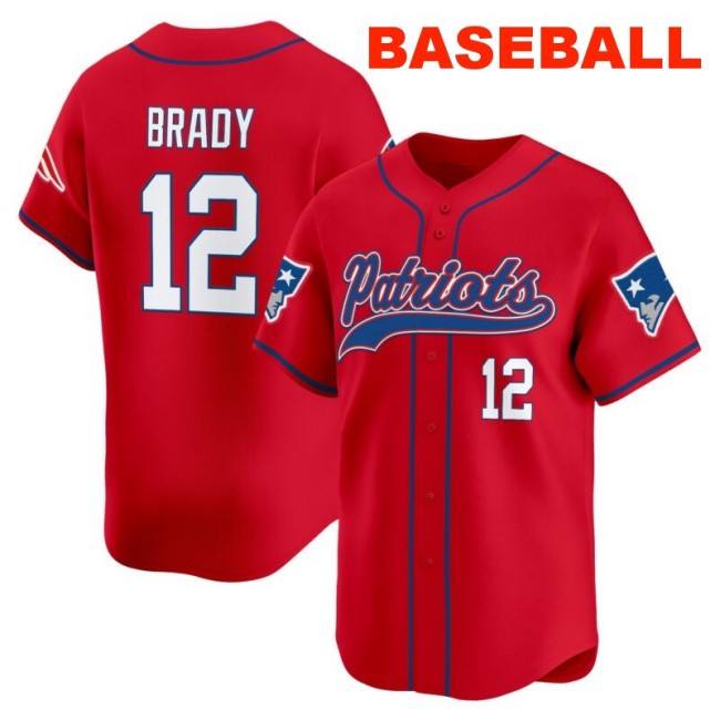 Men's New England Patriots #12 Tom Brady Red 2025 Baseball Nike Limited Stitched Jersey