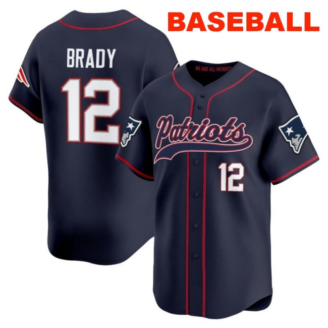 Men's New England Patriots #12 Tom Brady Navy 2025 Baseball Nike Limited Stitched Jersey