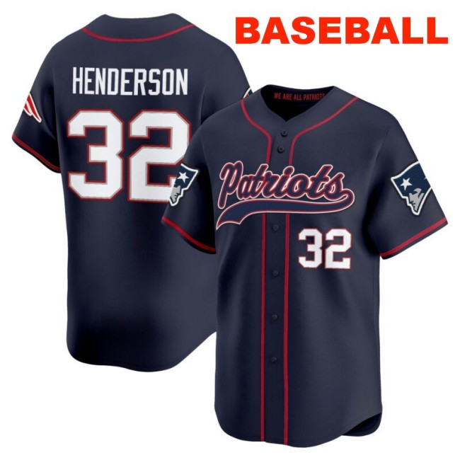 Men's New England Patriots #32 TreVeyon Henderson Navy 2025 Baseball Nike Limited Stitched Jersey