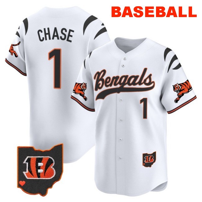 Men's Cincinnati Bengals #1 Ja'Marr Chase Baseball 2025 Nike Vapor Limited V2 Stitched Jersey White