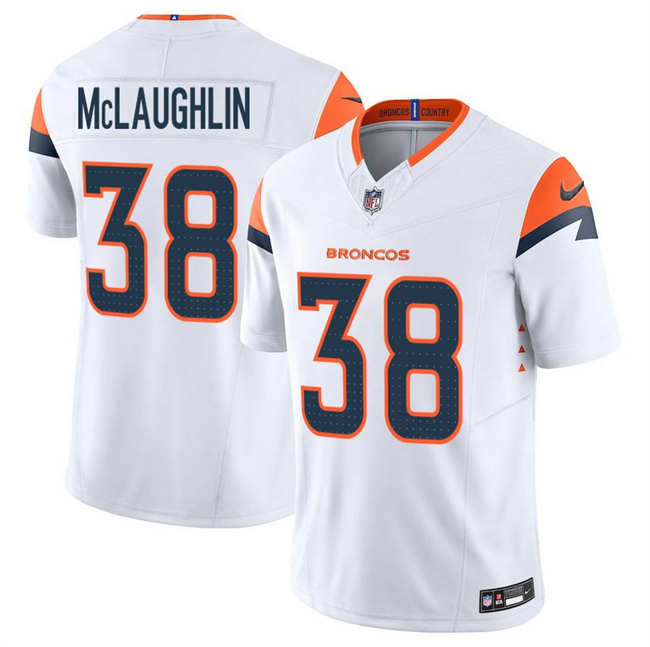 Men's Denver Broncos #38 Jaleel McLaughlin White 2025 F.U.S.E. Vapor Limited Stitched Football Jersey