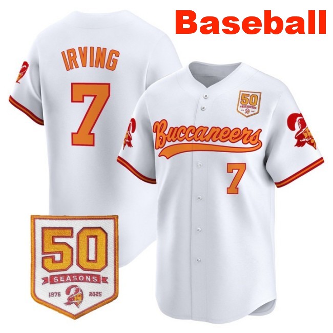 Men's Tampa Bay Buccaneers #7 Bucky Irving Baseball Throwback Nike Limited Stitched Jersey With 50th Season Patch White