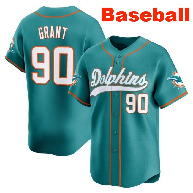 Men's Miami Dolphins #90 Kenneth Grant Baseball Nike 2025 Limited Stitched Jersey Aqua