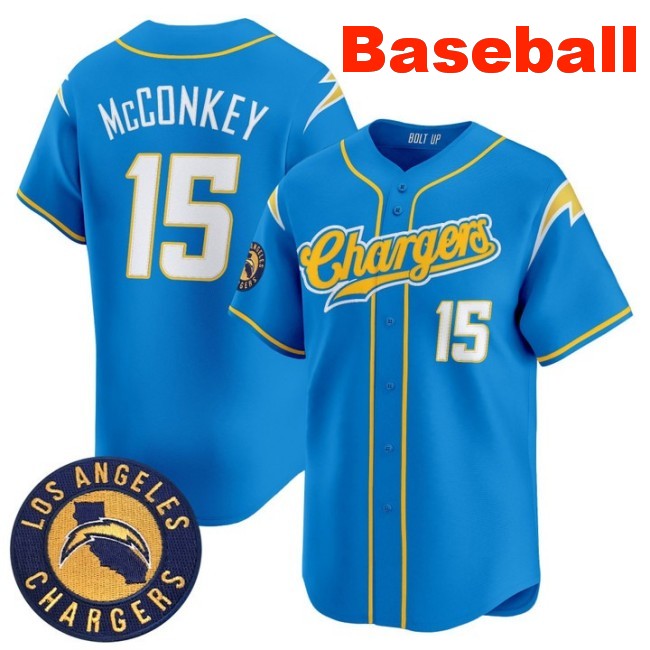 Men's Los Angeles Chargers #15 Ladd McConkey Baseball 2025 Nike Limited Stitched Jersey Powder Blue