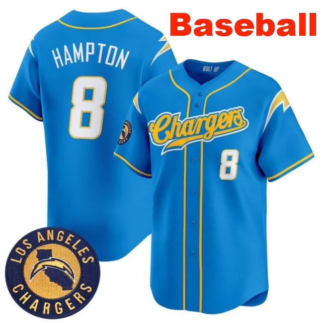 Men's Los Angeles Chargers #8 Omarion Hampton Baseball 2025 Nike Limited Stitched Jersey Powder Blue