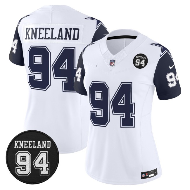 Women's Dallas Cowboys #94 Marshawn Kneeland With Memorial Patch F.U.S.E. Vapor Limited Stitched Jersey White Navy