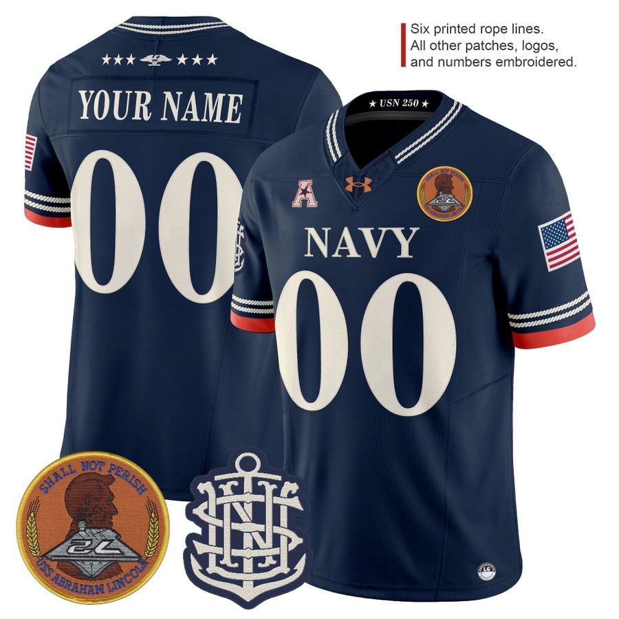 Men's Navy Midshipmen Custom 250th Anniversary F.U.S.E. Vapor Limited Stitched football Jersey Navy