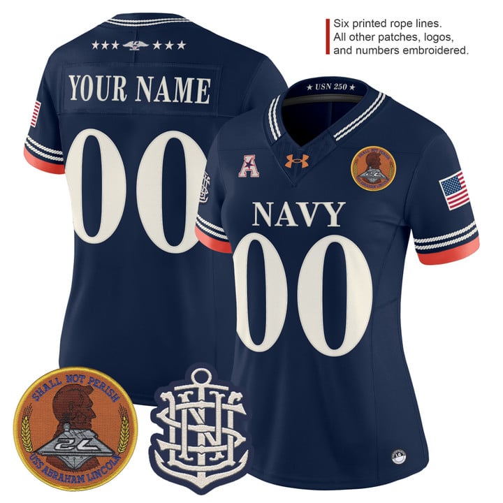 Women's Navy Midshipmen Custom 250th Anniversary Vapor F.U.S.E. Limited Stitched football Jersey Navy