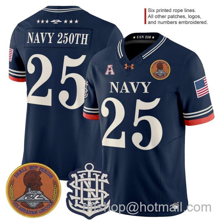 Men's Navy Midshipmen 250th Anniversary Vapor F.U.S.E. Limited Stitched football Jersey Navy